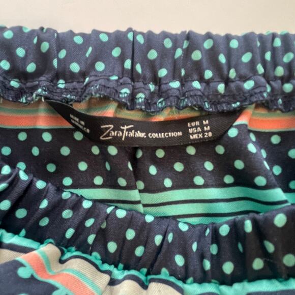 Zara Scarf Skirt Womens Medium Silky Teal Navy Polka Dot Mixed Print Trafaluc - Picture 4 of 7